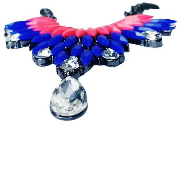 Amrita Singh Gunmetal Blue & Pink Austrian Crystal Bib Modern Bubble Necklace - Picture 12 of 15